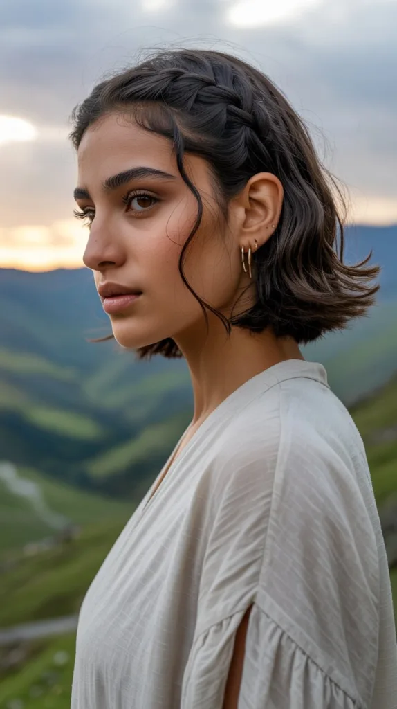 Textured messy braid for prom, white dress, Hunza Valley.